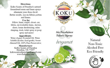 Bergamot Air Freshener, Odor Eliminator Spray, Car Air Freshener, Non Toxic Home Fragrance, Alcohol Free Room Spray, Linen Spray